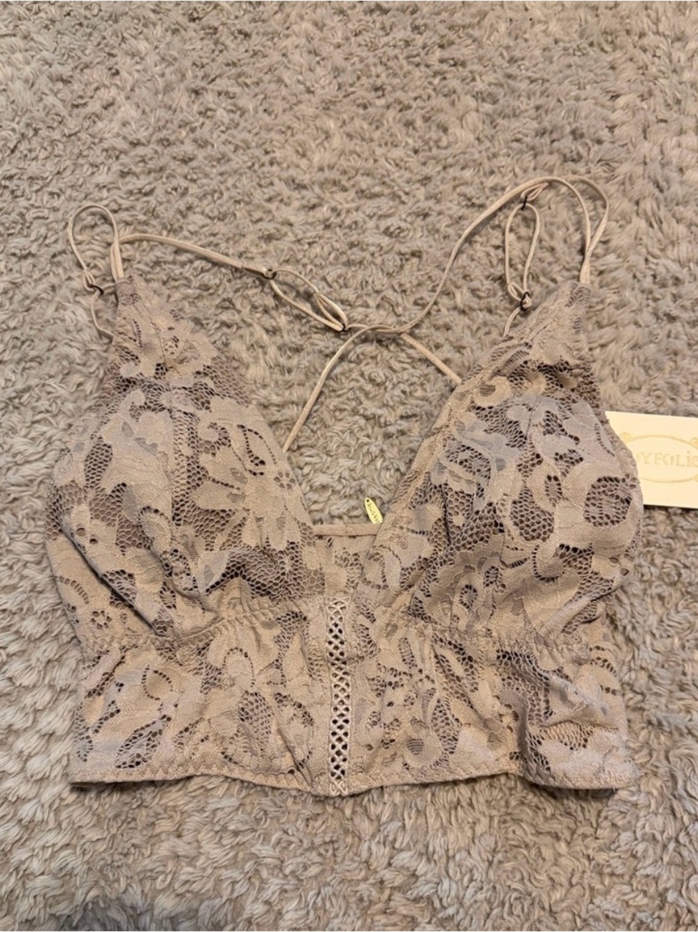 NWT Joyfolie Lace Bralette Cami Top - Taupe - Picture 5 of 6